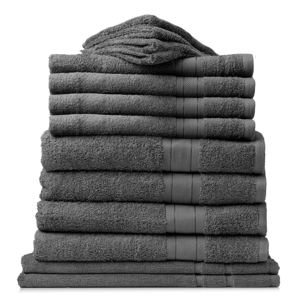 Royal Comfort 14 Piece Towel Set Mirage 100% Cotton Luxury Plush 14 Pack Granite