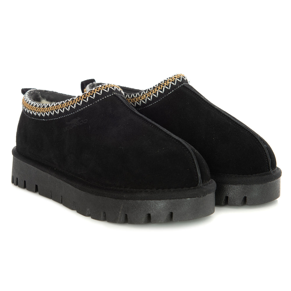 Uggaroo Lottie Ugg Slippers Womens Leather Upper Wool Lining Breathable (10-11) Black