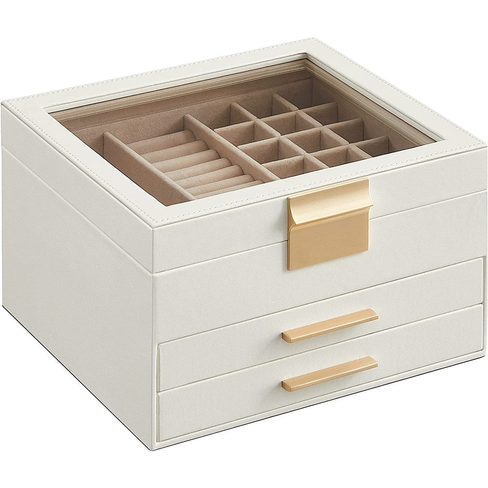 SONGMICS Jewelry Box 3-Layer with 2 Drawers Cloud White