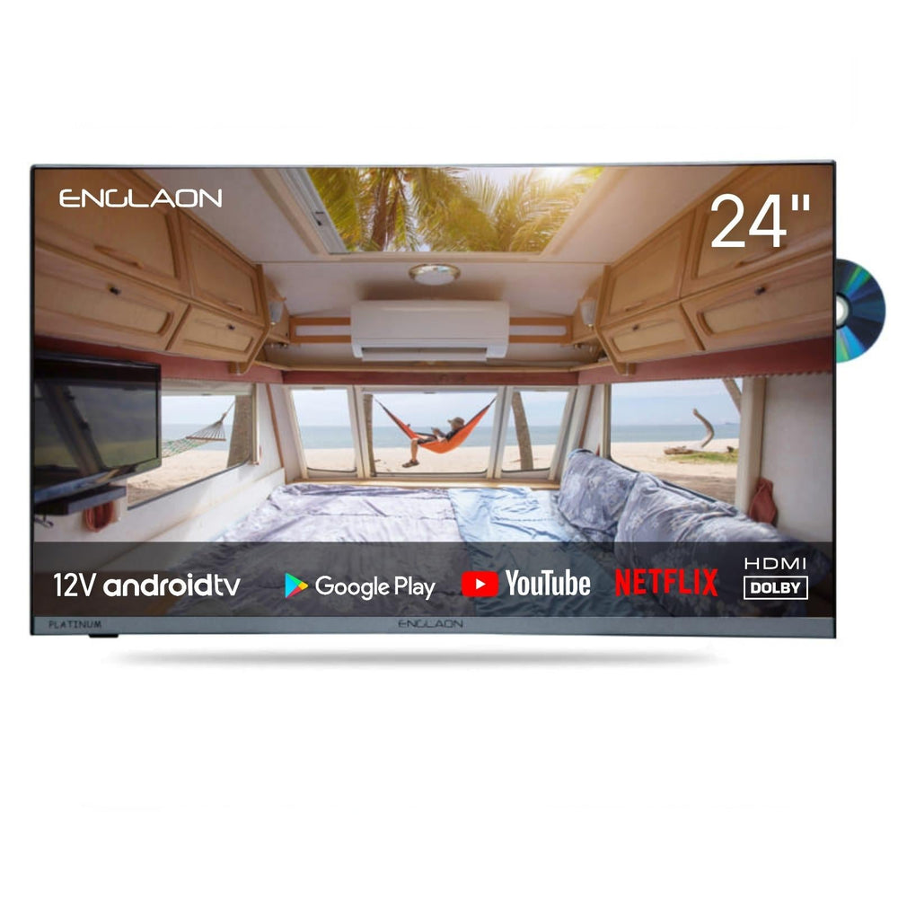 ENGLAON Frameless 24&#39; Full HD Android Smart 12V TV With Built-in DVD player and Chromecast