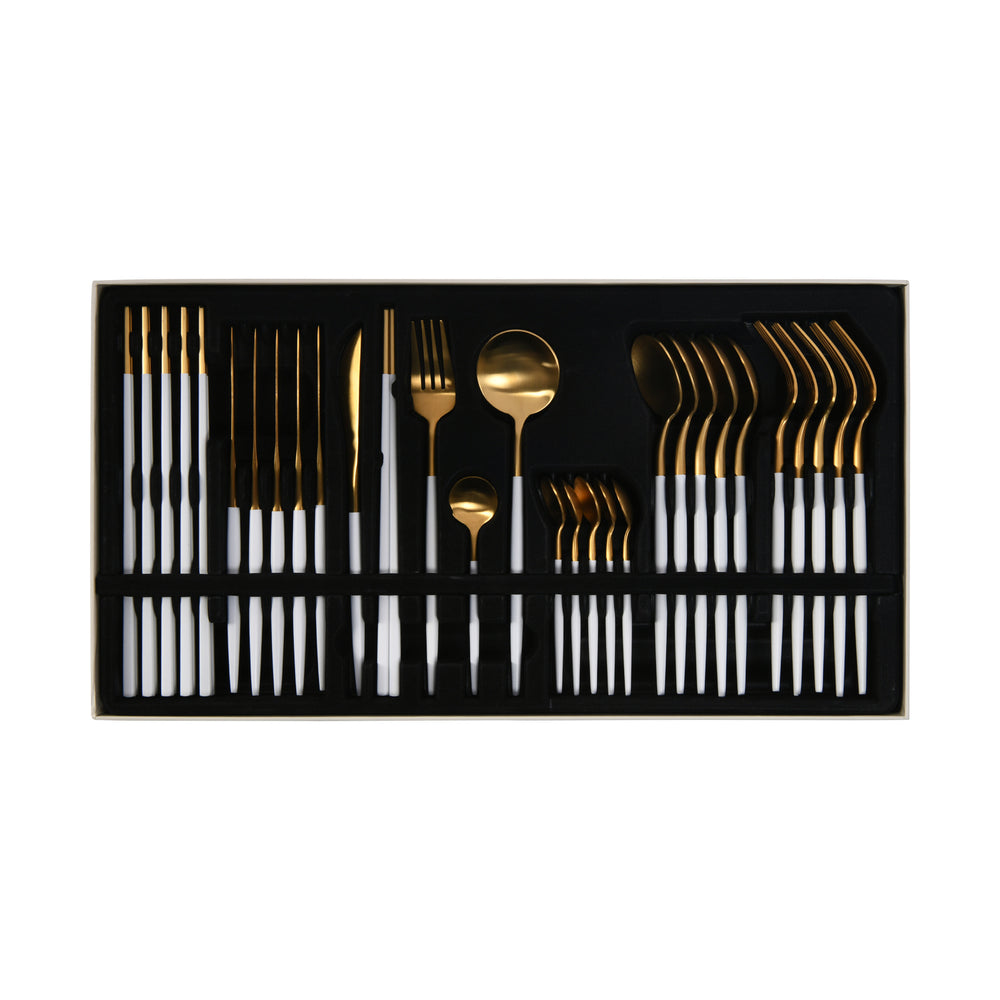 Cadence &amp; Co Hemingway Cutlery and Chopstick Set 30 Piece Matte White/Gold