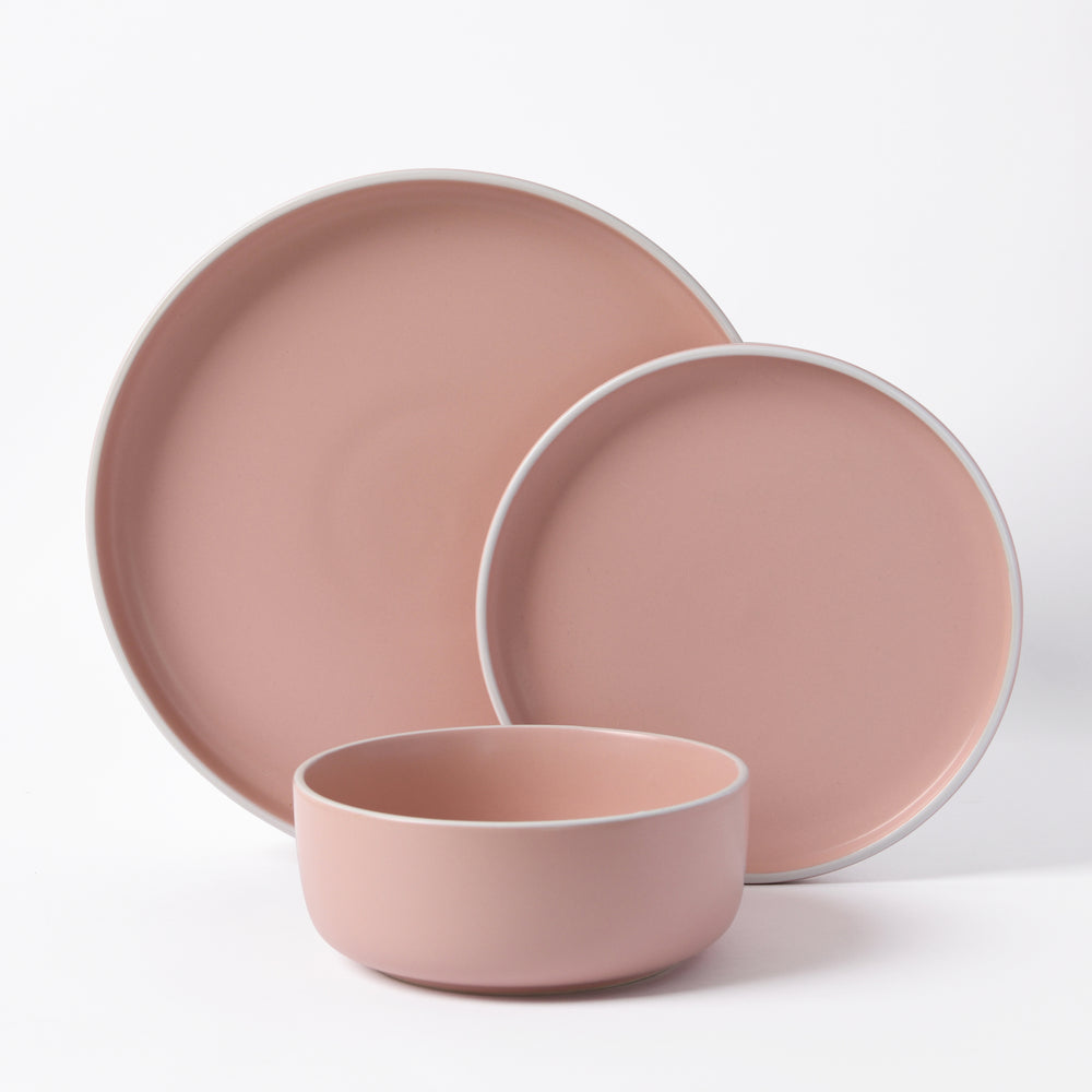 Cadence &amp; Co. Muse 12-Piece Dinner Set Matte Glaze Pink Clay/White 4 person