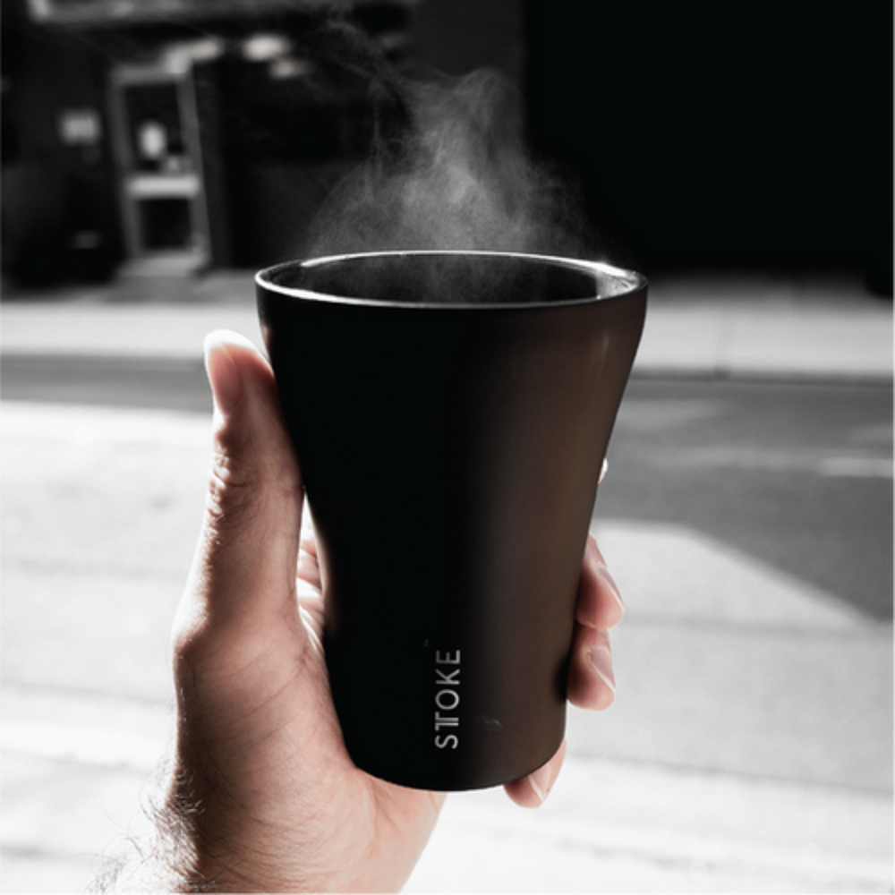STTOKE Ceramic Reusable Cup 8oz Midnight Black Coffee Mug Hot and Cold