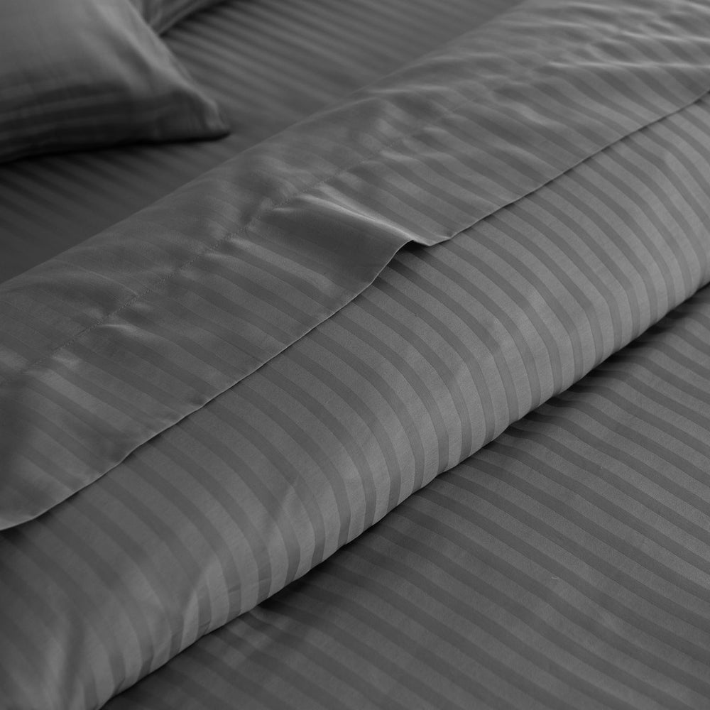 Kensington 1200 Thread Count 100% Cotton Sheet Set Stripe Hotel Grade Double Charcoal