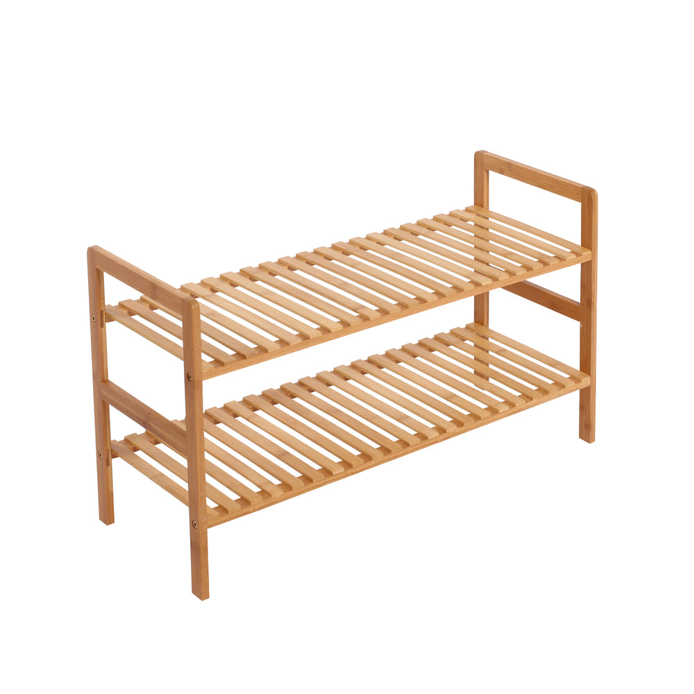Sherwood Home 2-Tier Essential Natural Bamboo Shoe Rack Light Brown- 70x27x40cm