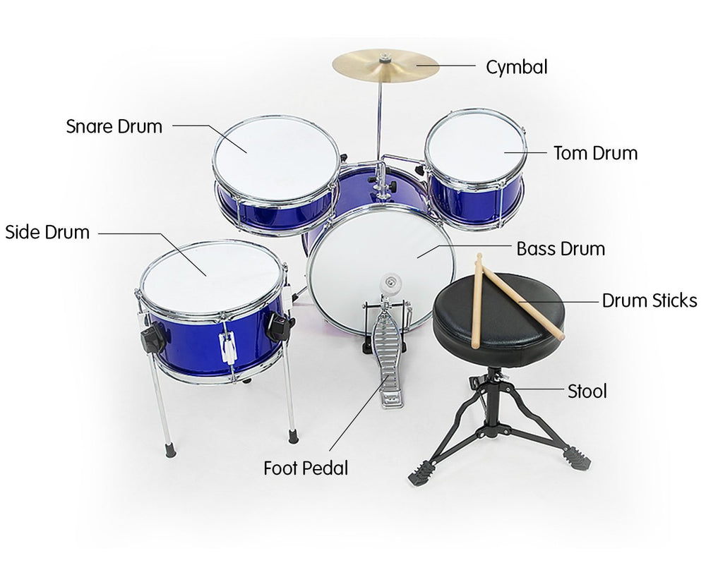 Kerrera Childrens 4 Piece Blue Drum Kit Set Musical Instrument - kids