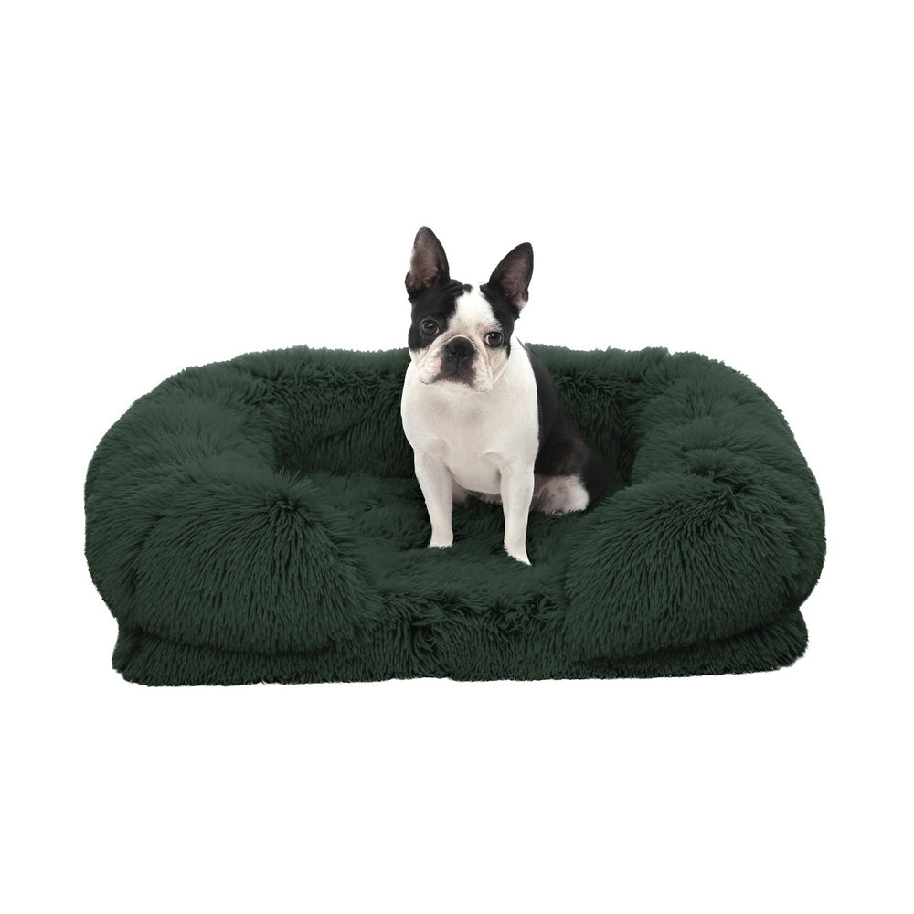 Charlie&#39;s Shaggy Faux Fur Orthopedic Memory Foam Sofa Dog Bed with Bolster Eden Green Medium