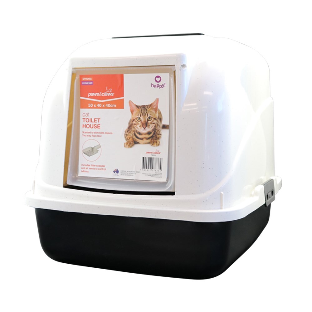 Paws &amp; Claws Cat Litter 50x40cm Toilet House w/ Door - White