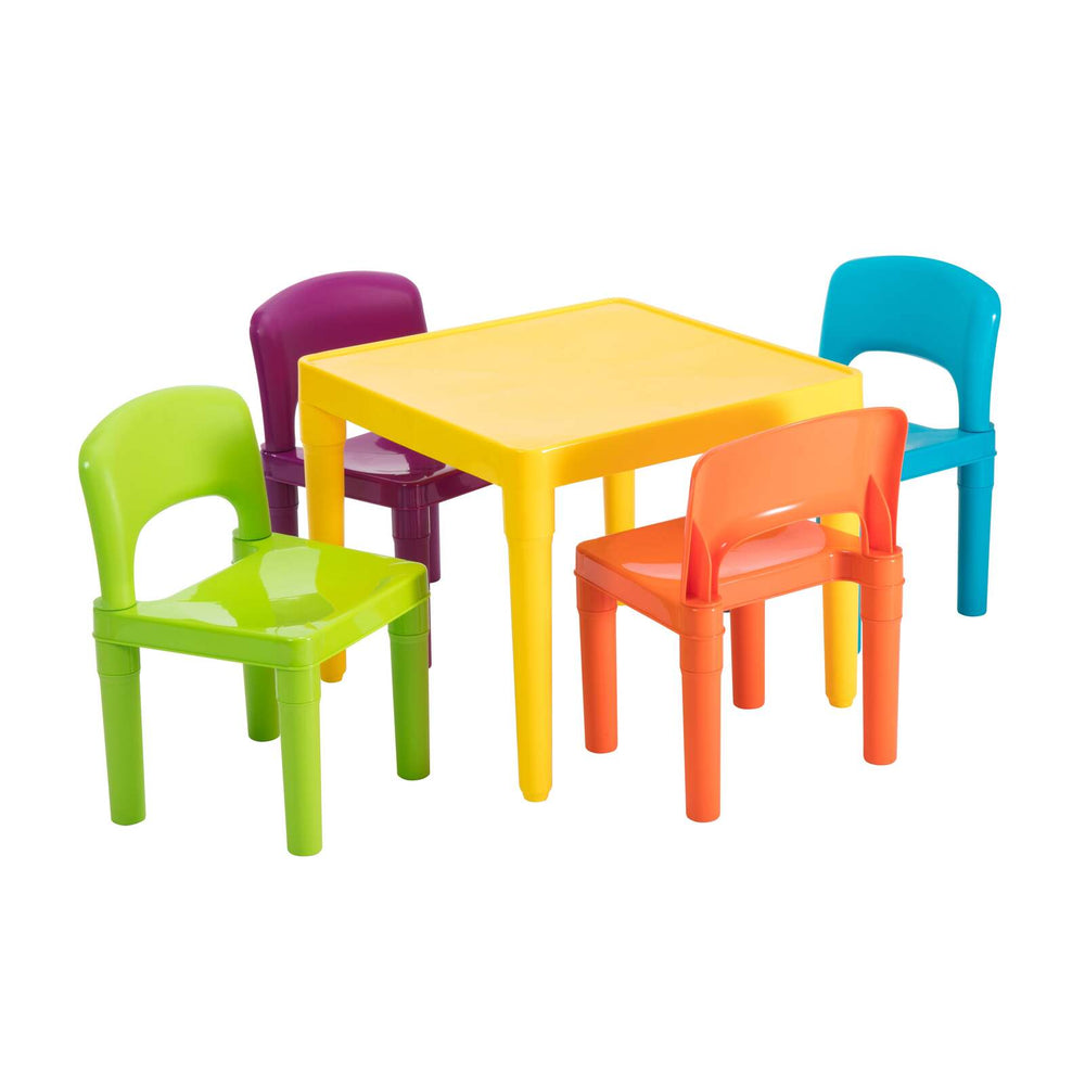 GEM TOYS Kids Plastic 5-Piece Table &amp; 4 Chairs Set (Multicoloured)