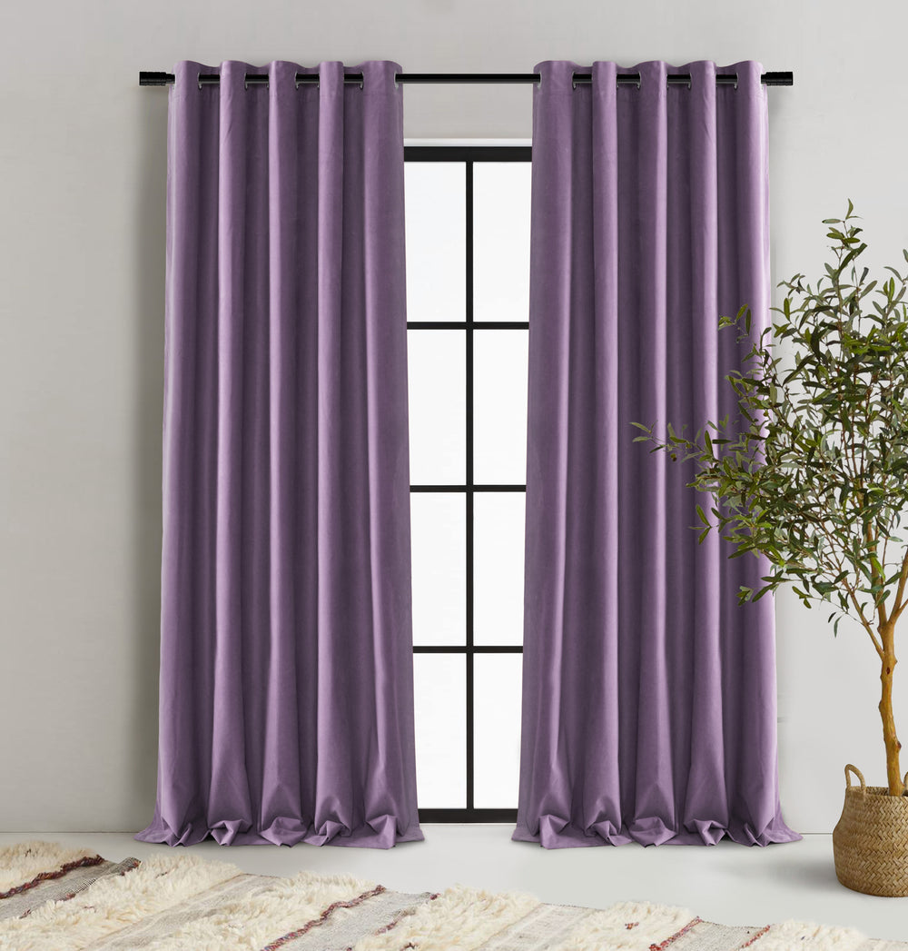Cadence &amp; Co Byron Matte Velvet 100% Blockout Eyelet Curtains Twin Pack Lilac 225x223cm