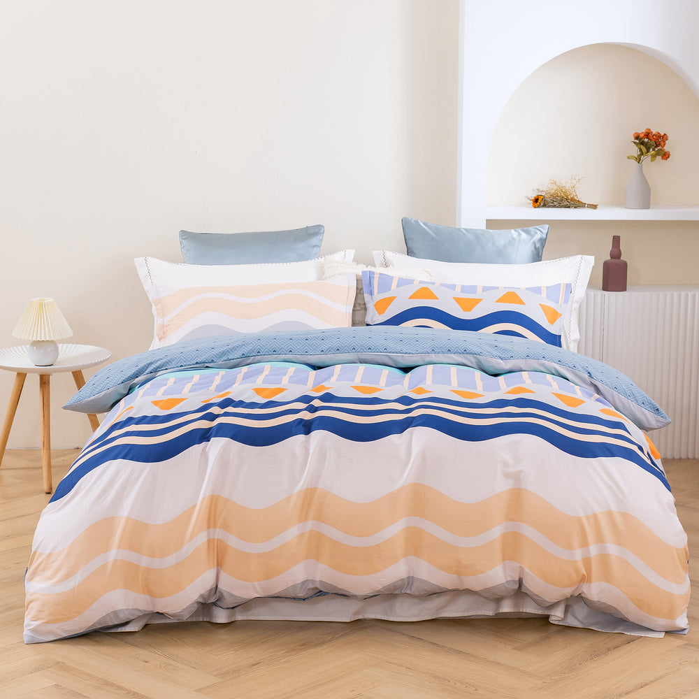 Dreamaker Capri 100% Cotton Reversible Quilt Cover Set King Single Bed