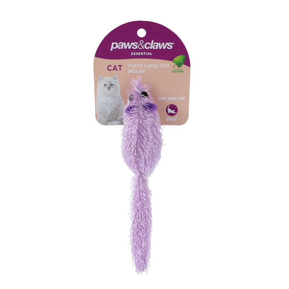 Paws &amp; Claws Furry Long-Tail Catnip Mouse 17cm Assorted
