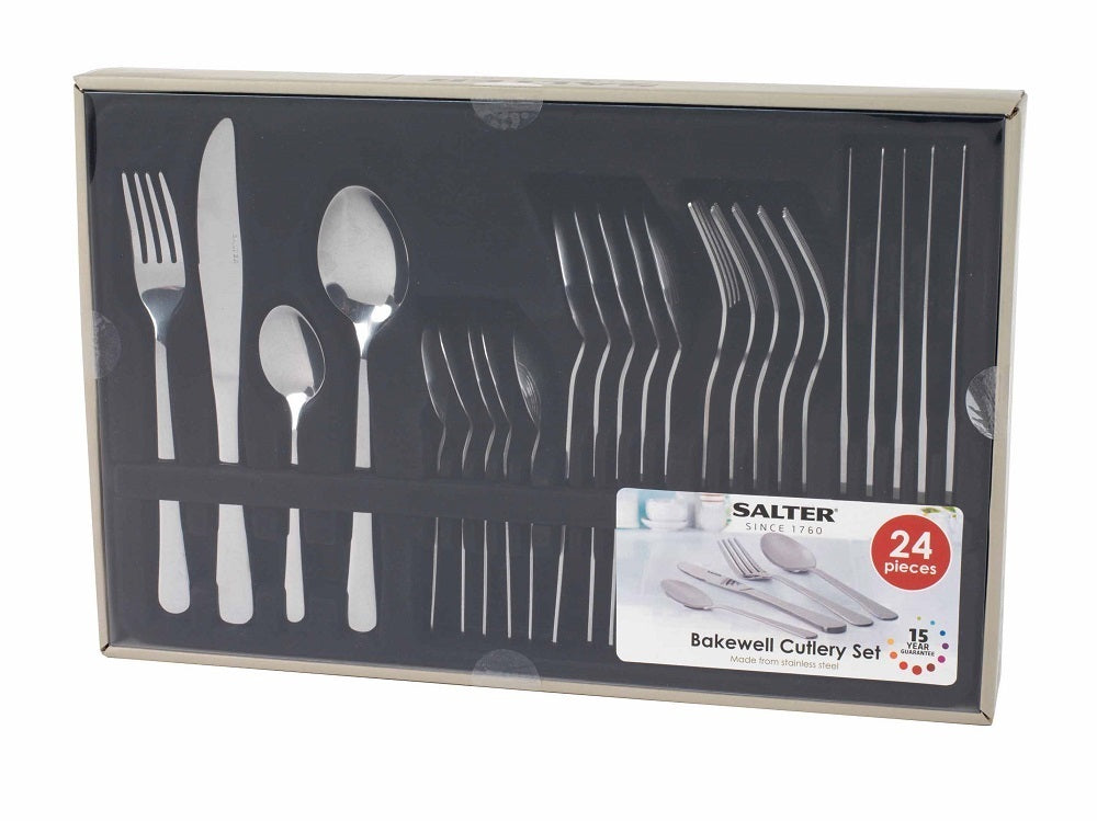 Salter 24 Piece Bakewell Cutlery Set Stainless Steel Silver Knife Fork Spoon