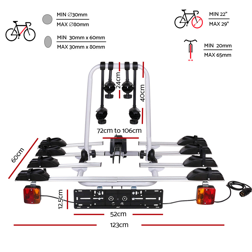 Giantz 4 Bicycle Bike Carrier Rack Towbar Hitch Ball Mount