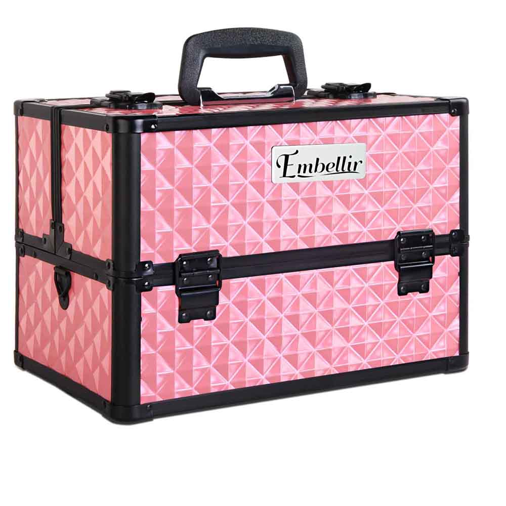 Embellir Portable Beauty Makeup Case with Mirror - Diamond Pink