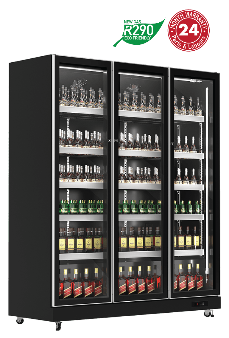 Exquisite DC1100P Two Glass Doors Upright Display Commercial Refrigerators Black 1100 Litre