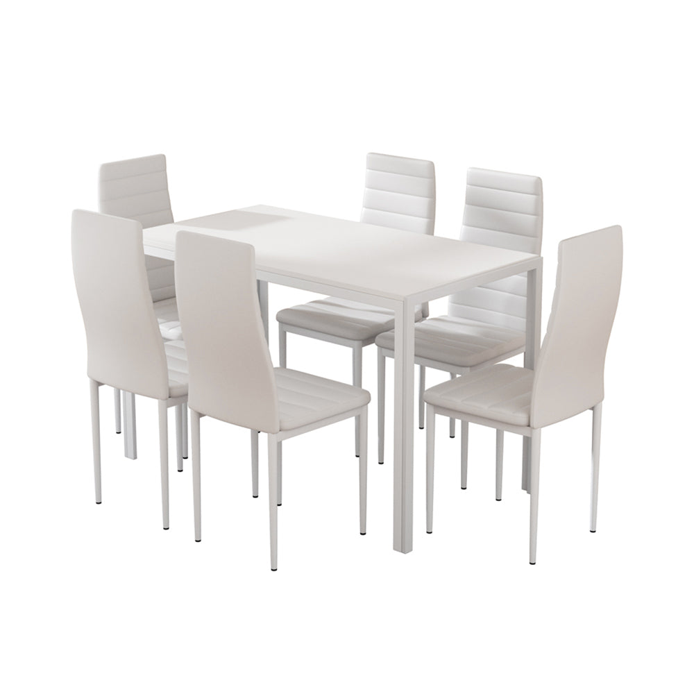 Artiss 7-Piece Wooden Dining Table Set White