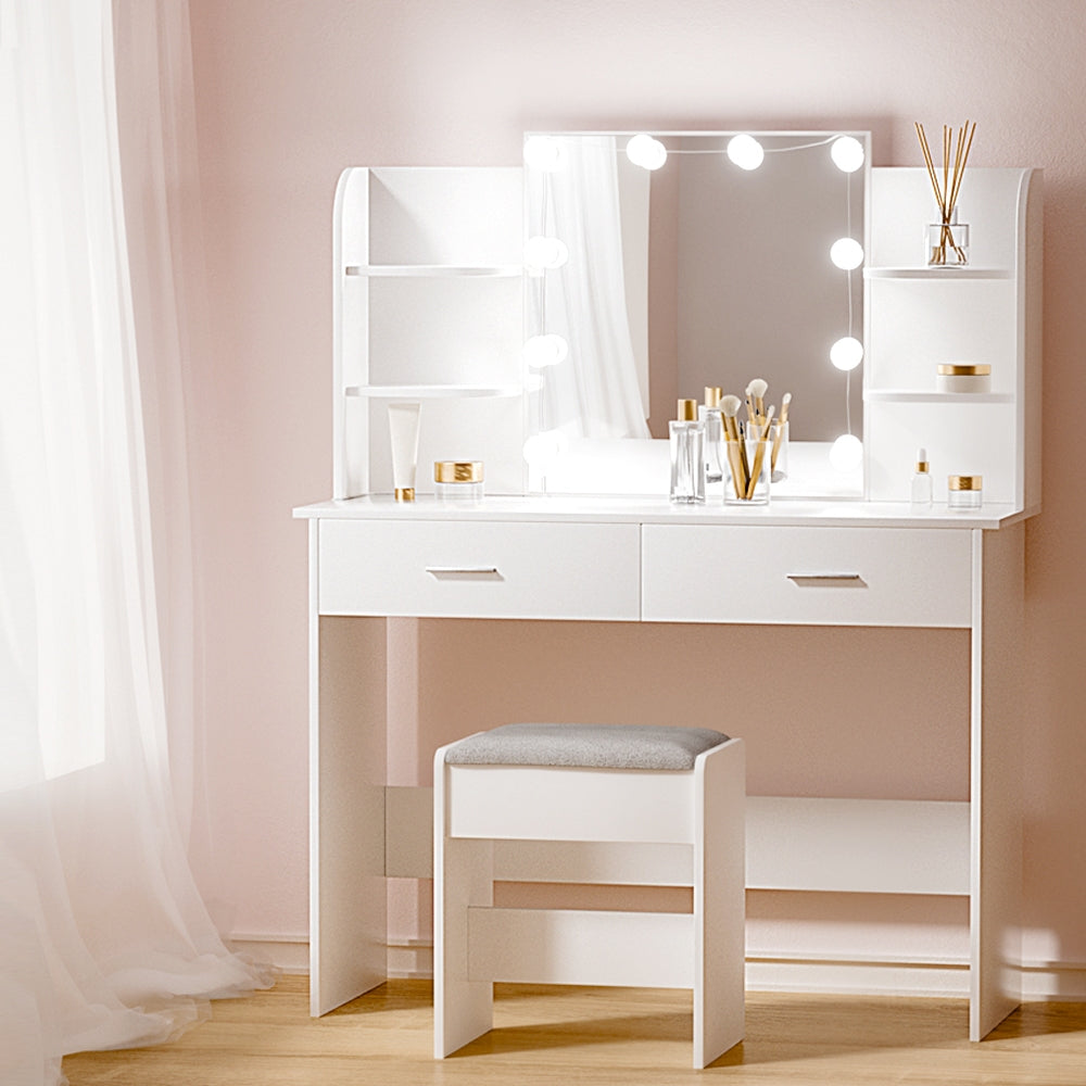 Artiss Vanity Desk LED Makeup Mirror Stool Set White