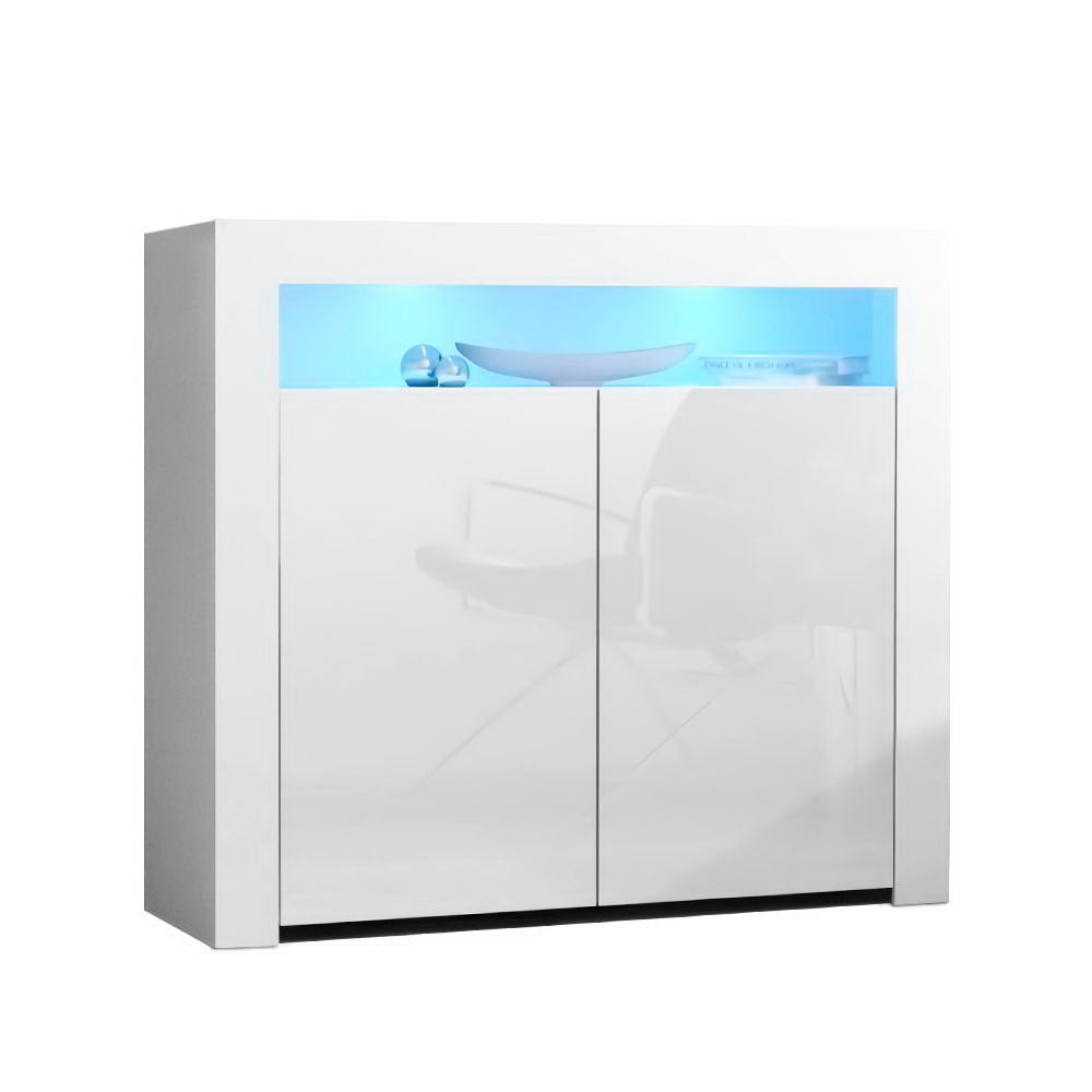 Artiss Buffet Sideboard Cabinet with LED High Gloss White
