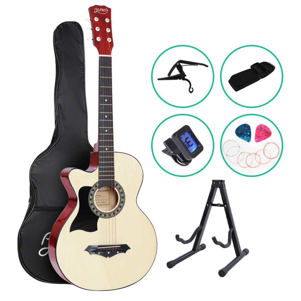 Alpha 38 Inch Left Handed Acoustic Guitar with Capo