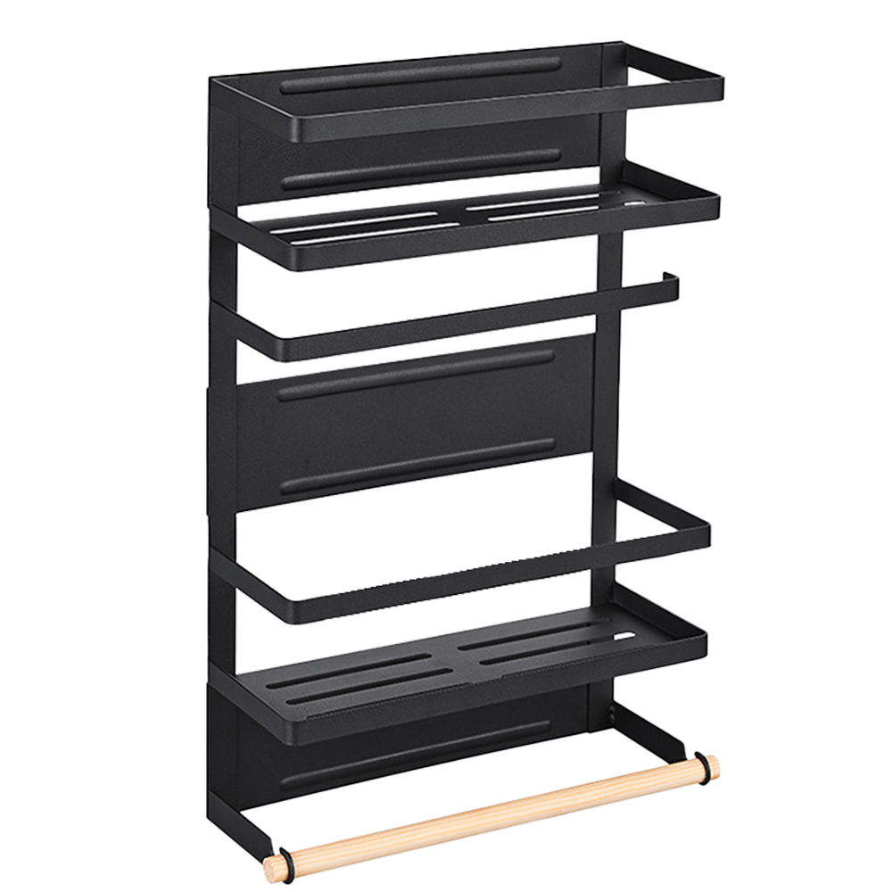 Viviendo Magnetic Fridge Storage Shelf with Paper Towel Holder Kitchen Spice Rack Organiser - Black