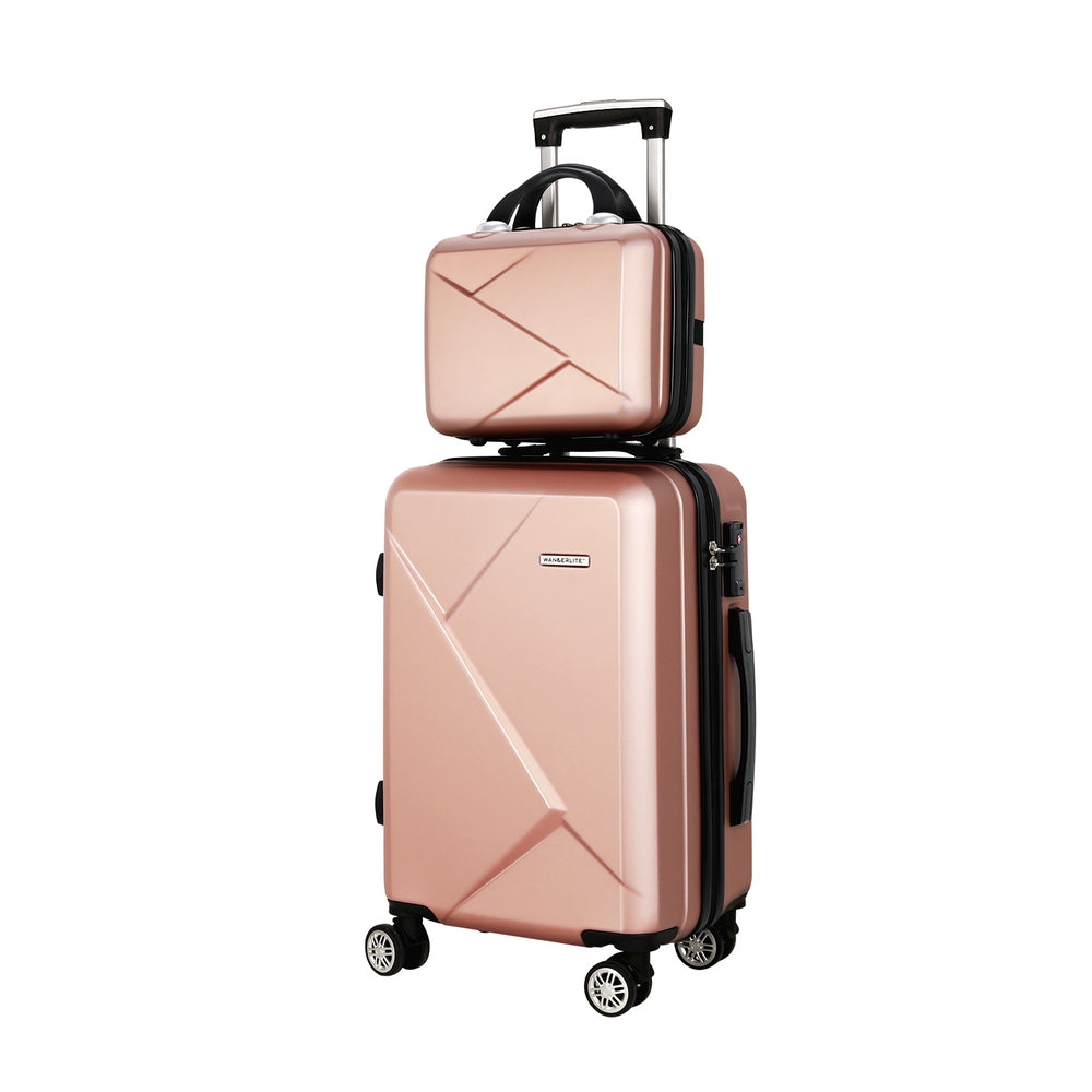 Wanderlite 2pc Luggage Trolley Travel Suitcase TSA Rose Gold