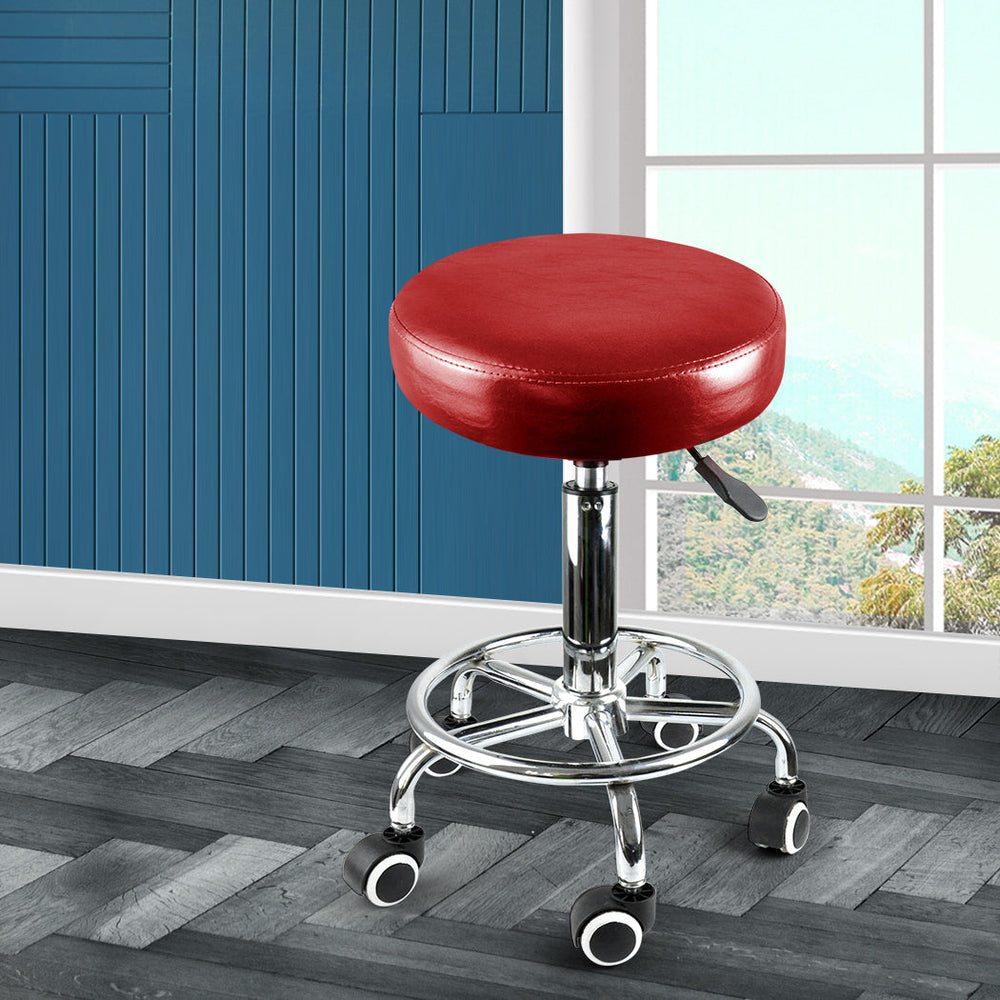Levede Salon Stool Swivel Barber Stools Bar Chairs Lift Hairdressing Round Red
