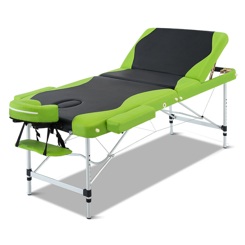 Zenses 3 Fold Portable Aluminium Massage Table 75CM Green &amp; Black