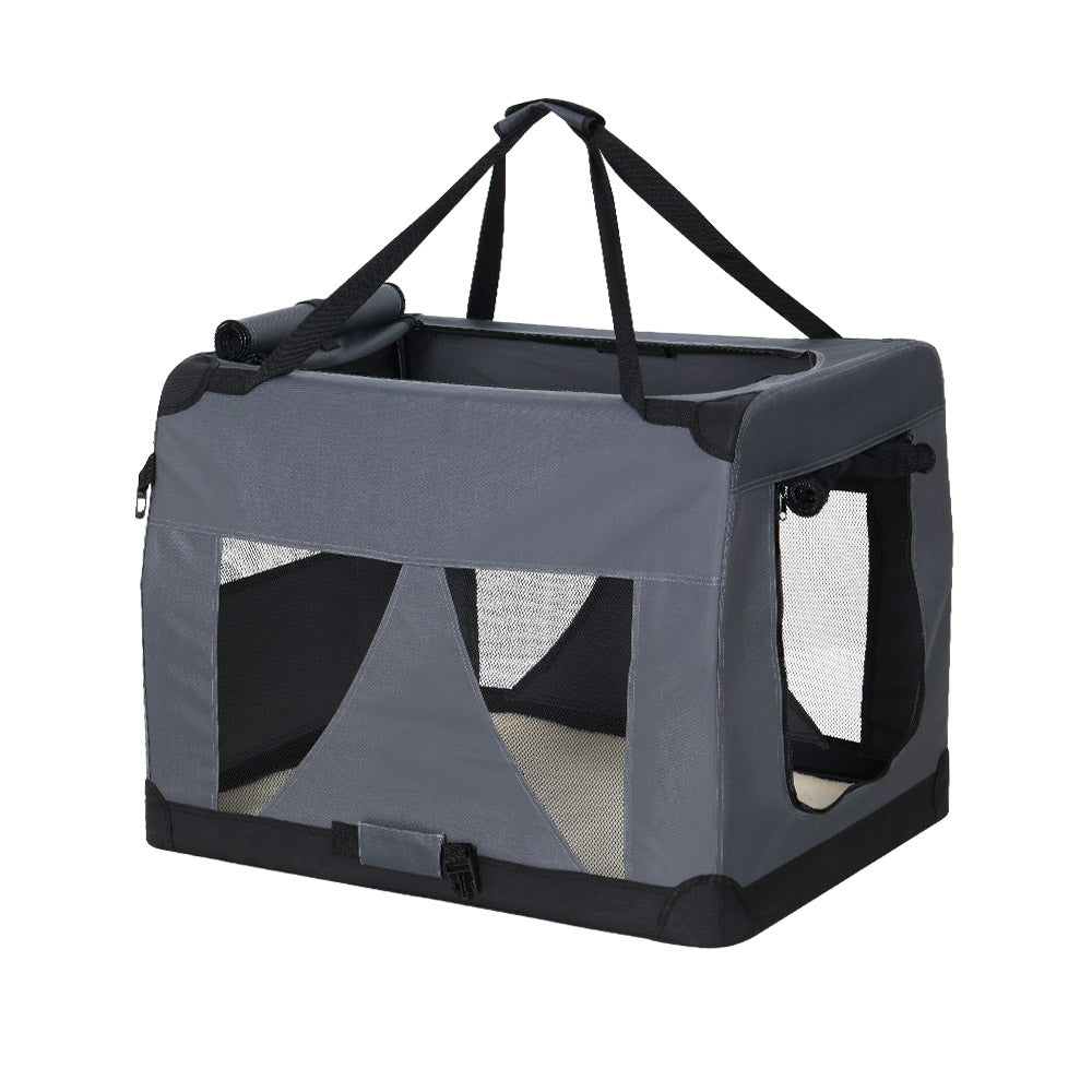 i.Pet Pet Carrier Medium Portable Collapsible Side Sided Light Grey