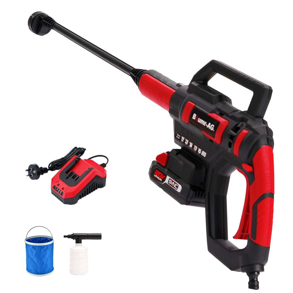 BAUMR-AG BX350 Cordless 20V Pressure Washer Kit, 6 Stage Spray Head, Detergent Nozzle, Water Carrier, Battery &amp; Charger