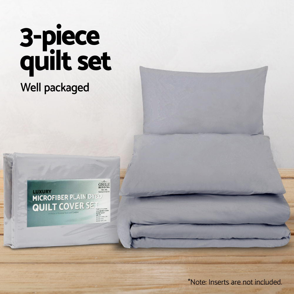 Giselle Quilt Cover Set Grey - Queen
