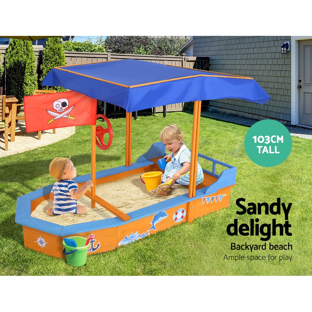 Keezi Kids Sandpit Toy Box Boat w/ Canopy