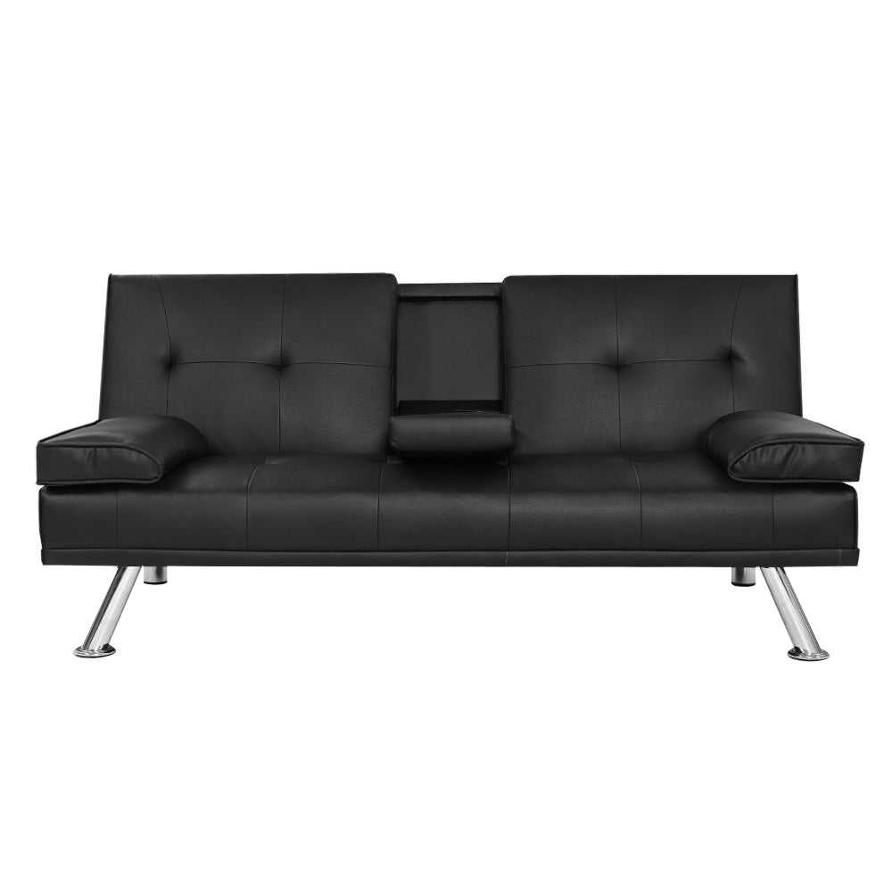 Artiss 3 Seater Leather Sofa Bed Black