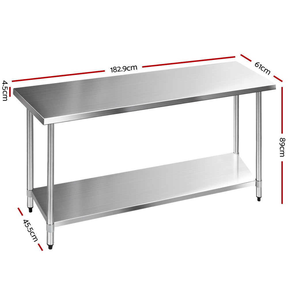 Cefito 430 Stainless Steel Kitchen Benches 182.9cmx61cm