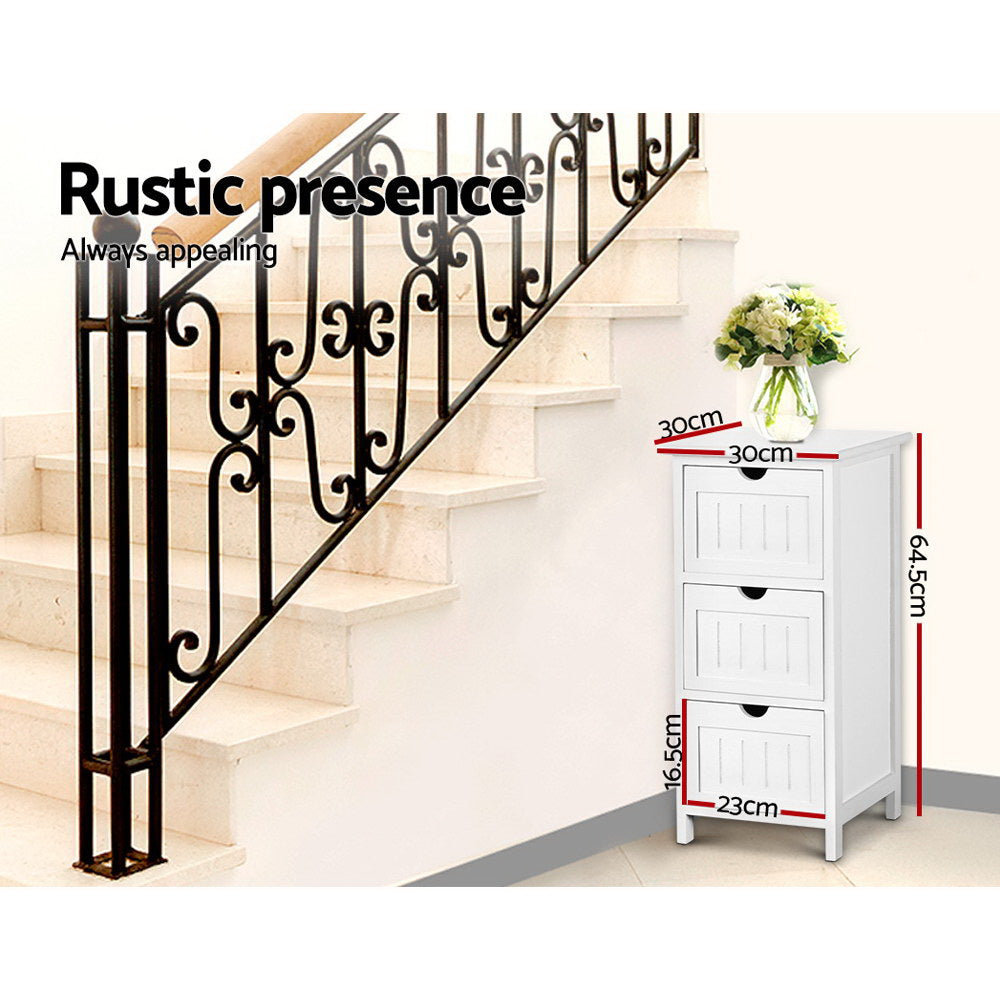 Artiss 3-drawer Rustic Storage Cabinet White