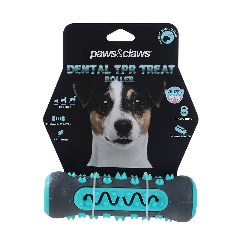 Paws And Claws 15x5cm Rubber Treat Roller Bone Dental Dog/Pet Toy Black/Teal