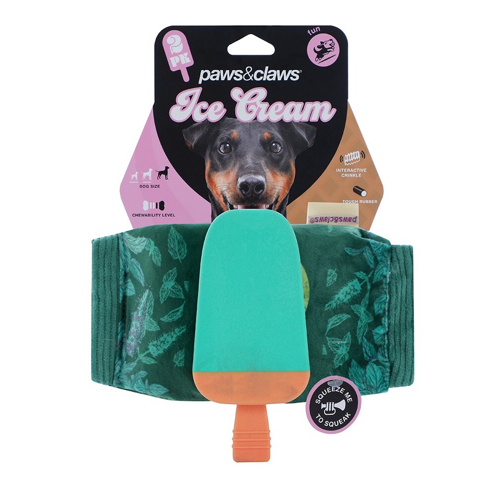 2pc Paws &amp; Claws Icecream Twin Chew Dog Toy TPR Oxford Green 20x10x5cm