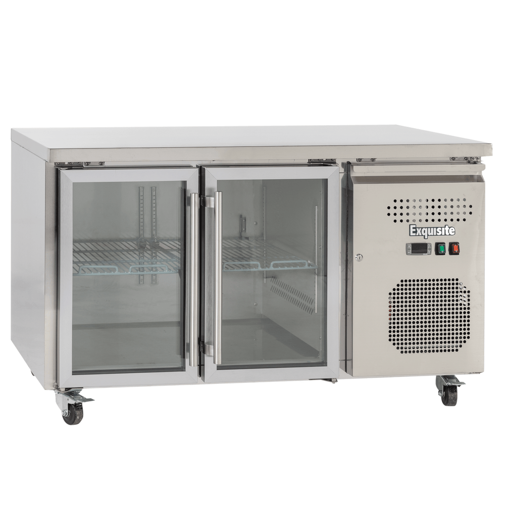 Exquisite SSC260G Two Glass Doors Underbench Storage Commercial Refrigerators Slimline 260 Litre