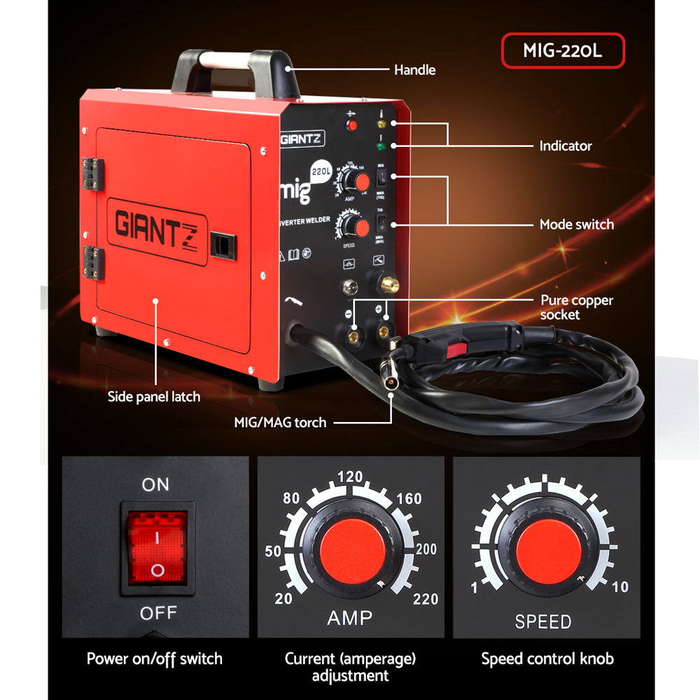 Giantz 220A Inverter Welder DC Gas Gasless Portable Welding Machine
