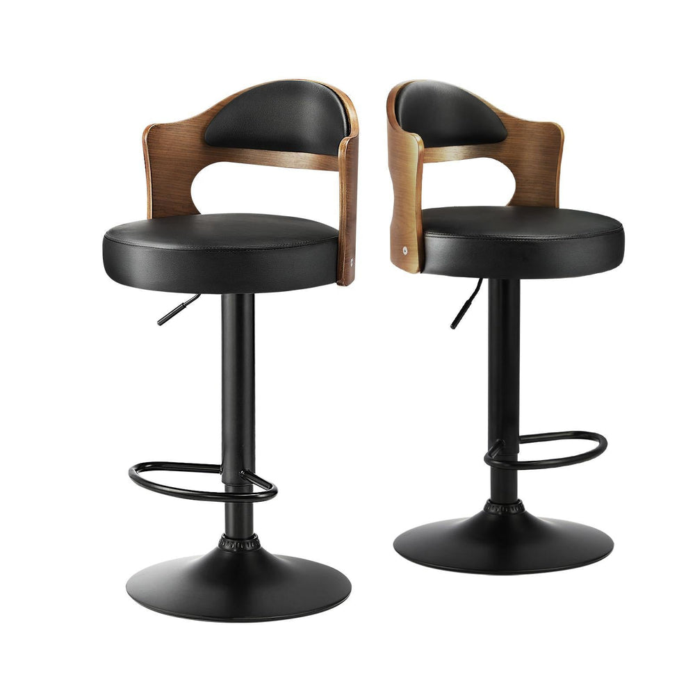 Oikiture Bar Stools Kitchen Swivel Barstool Chair Gas Lift Metal PU Leather x2