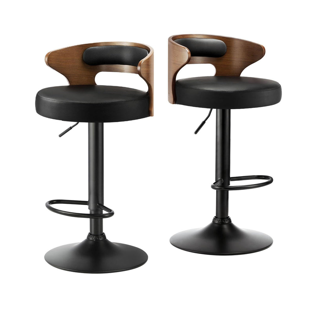 Oikiture 2x Bar Stools Kitchen Gas Lift Swivel Chairs Stool Wooden Barstool Black