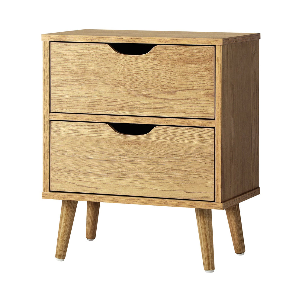 Oikiture Bedside Tables 2 Drawers Side Table Nightstand Storage Cabinet Wood