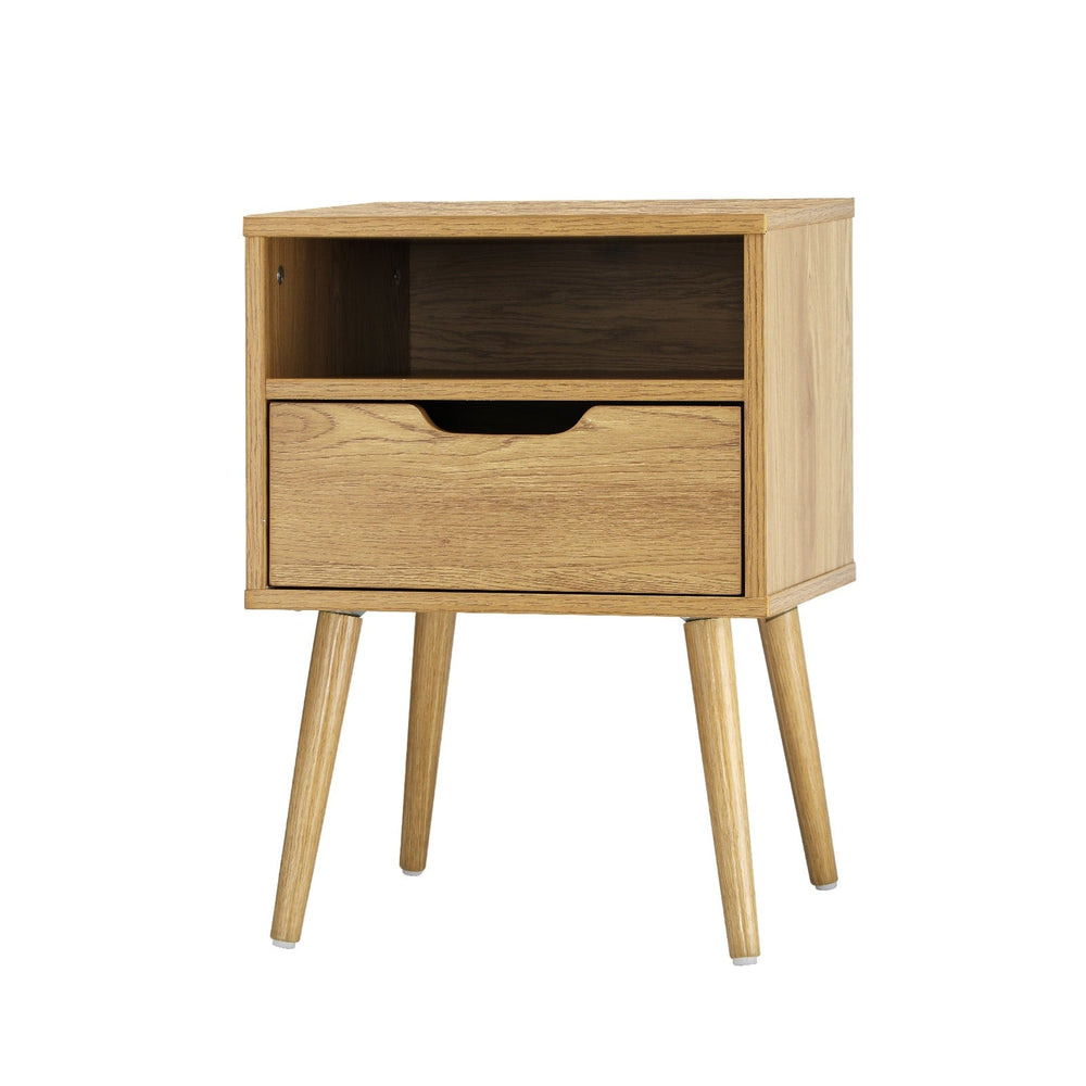 Oikiture Bedside Tables Drawer Side Table Nightstand Bedroom Storage Cabinet Wood
