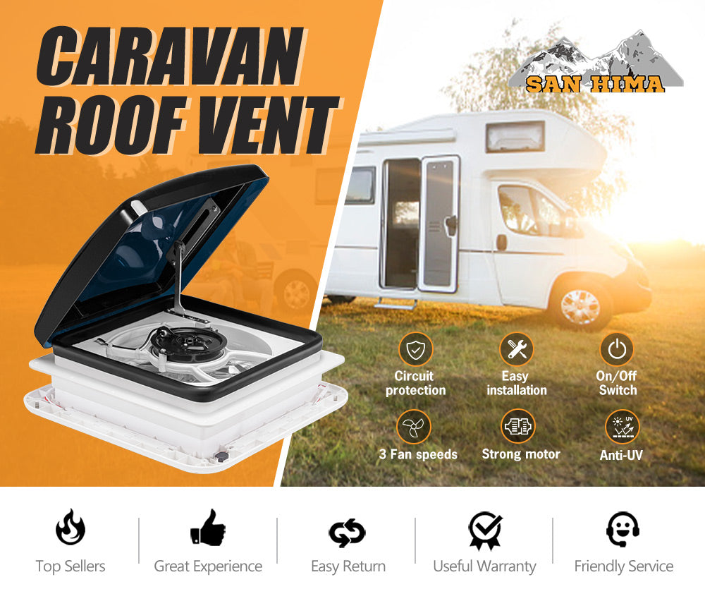 San Hima Caravan RV Roof Vent w/ Built-in LED 280x280mm Smoke Blue