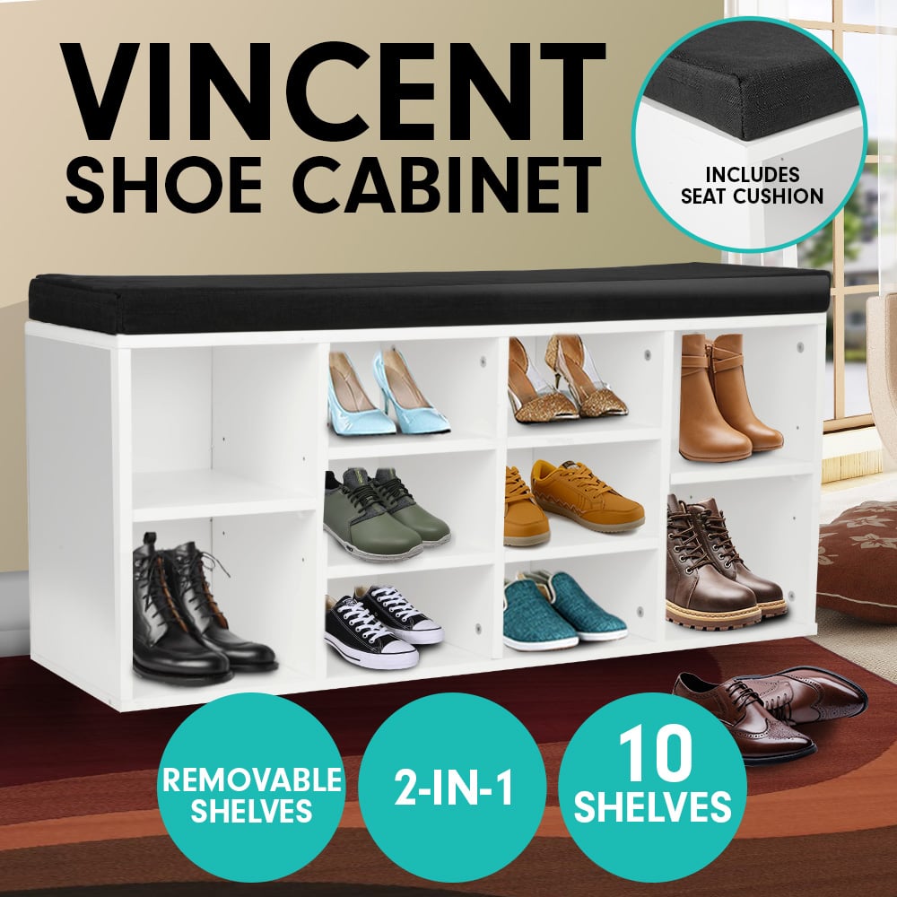 Sarantino Vincent Shoe Cabinet with 5cm Sponge - White Black