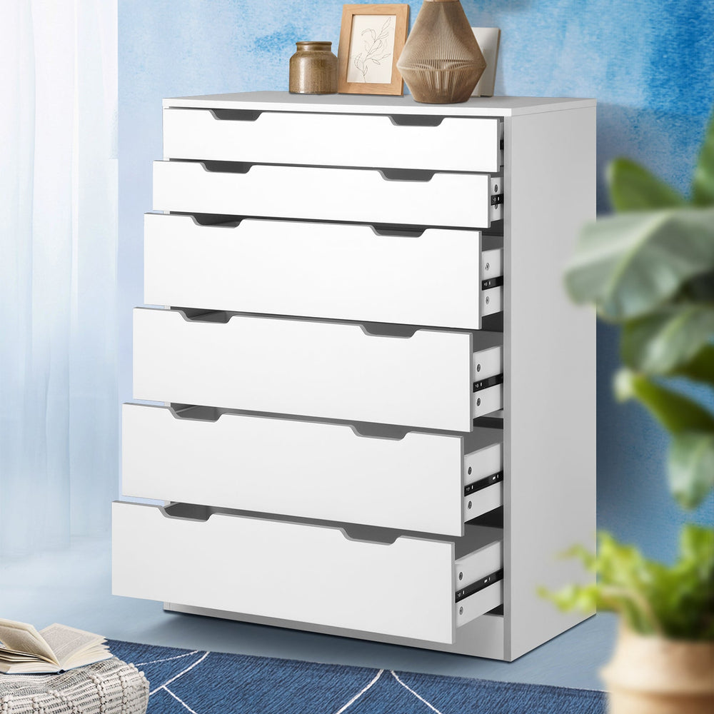 Oikiture 6 Chest of Drawers Tallboy Cabinet Bedroom Clothes White Furniture