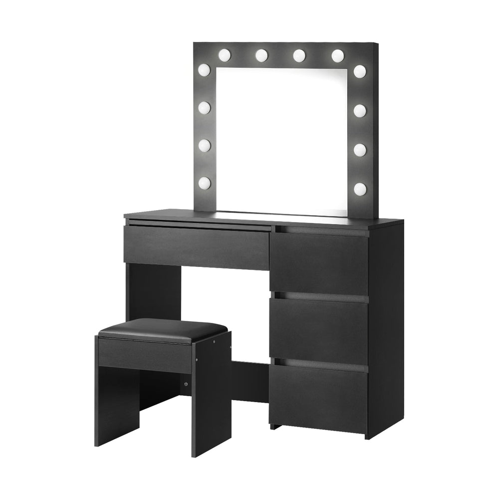Oikiture Dressing Table Stool Set Makeup Desk Mirror Storage Drawer 12 LED Bulbs