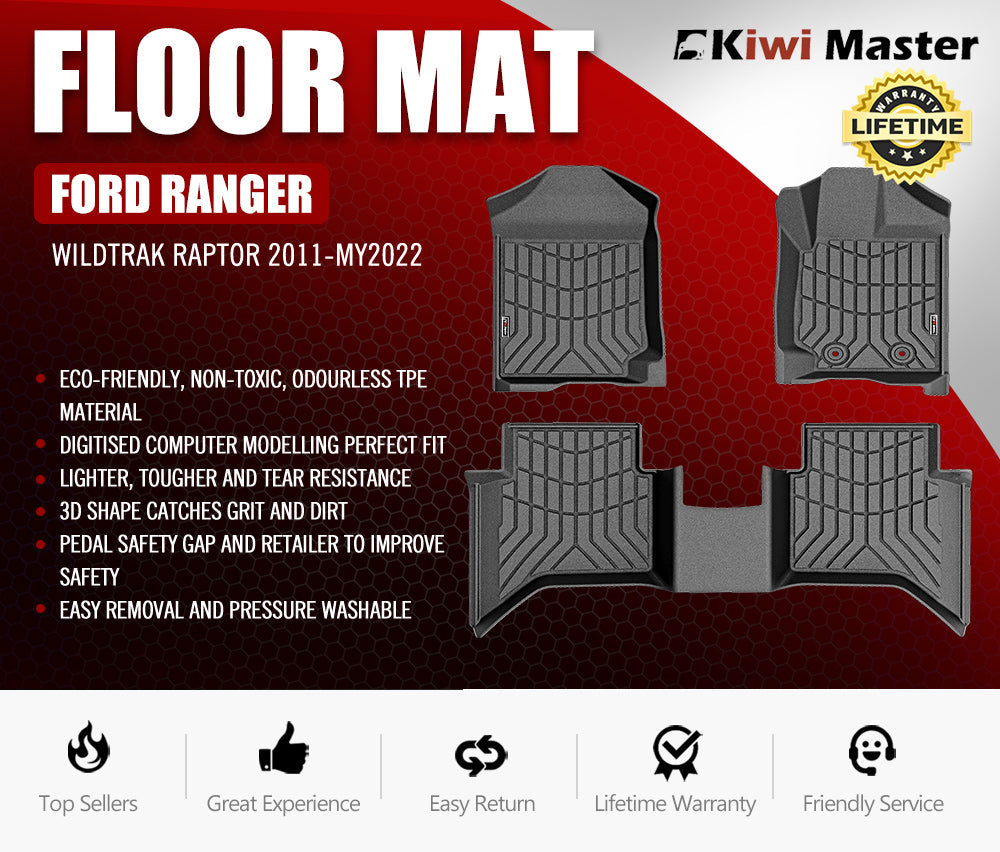 3D TPE Car Floor Mats Fit Ford Ranger Wildtrak Raptor PX PX2 2011-MY2022