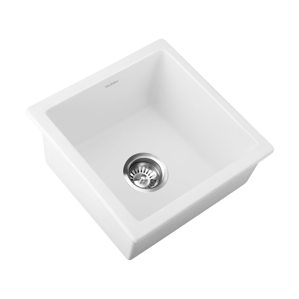Welba Kitchen Sink Stone Sink Granite Laundry Basin Single Bowl 45cmx45cm White