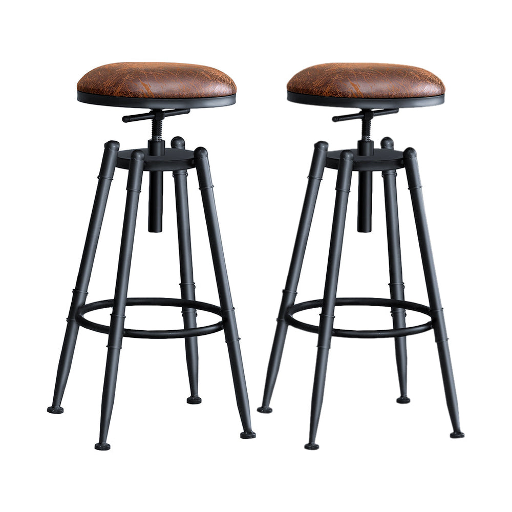 Levede 2x Industrial Bar Stools Kitchen Stool PU Leather Barstools Swivel Chairs
